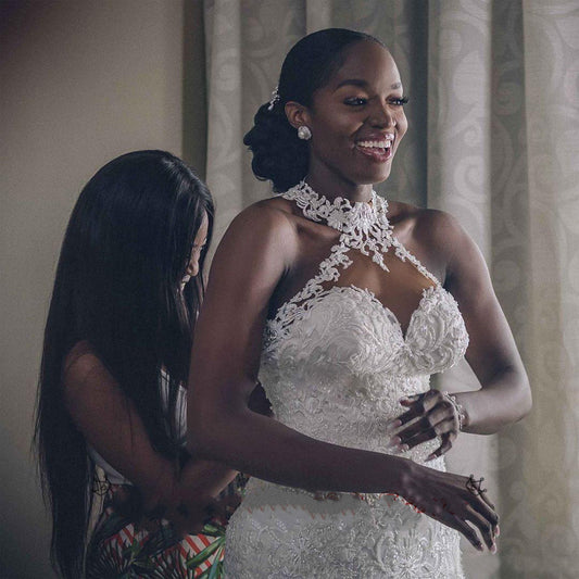 Vintage Lace Beaded Mermaid Wedding Dress - MANDOTOS
