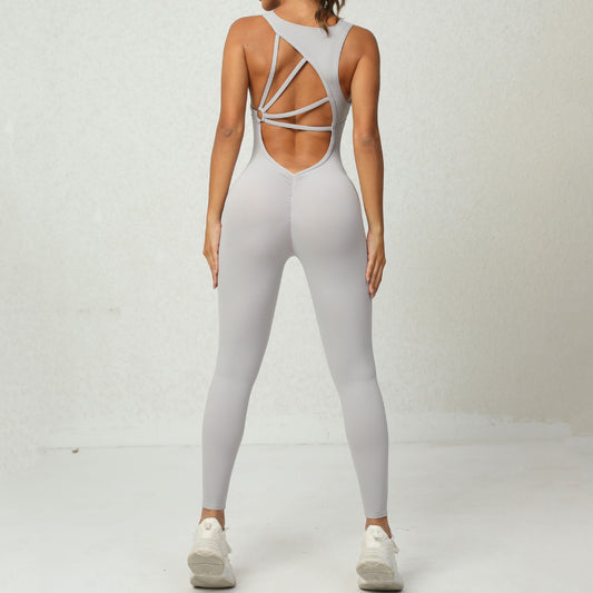 Yoga Jumpsuit V-shaped Back Design Sleeveless Fitness Running Sportswear Stretch Tights Pants For Womens Clothing - MANDOTOS
