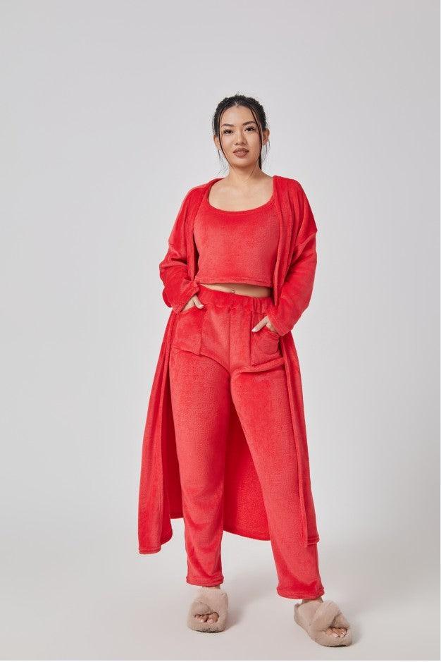 "Cozy Pajama Set, 3 Piece Lounge Set, Cute Loungewear, Warm Suit Sets, Matching Set, Lounge Set, 3 Piece Pant Sets, Women Winter Dress - MANDOTOS"