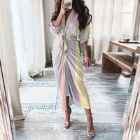 European And American Print Long-Sleeved Lace-Up Single-Breasted Shirt Dress - MANDOTOS