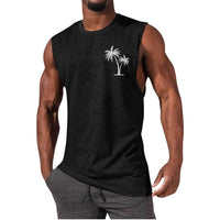 Coconut Tree Embroidery Vest Summer Beach Tank Tops Workout Muscle Men Sports Fitness T-shirt - MANDOTOS