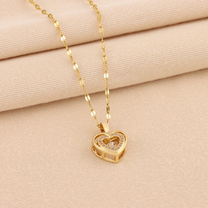 Double-layer Love Necklace With Rhinestones Titanium Steel Pendant Fashion Jewelry Woman Valentines Day Gift - MANDOTOS