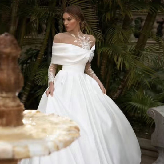 Elegant Satin Wedding Dress with Tutu Skirt - MANDOTOS