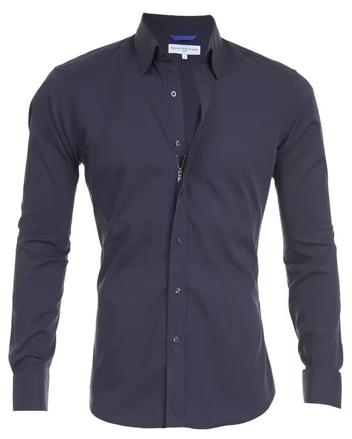 Long Sleeve Zipper Shirt With Button Design Fashion Lapel Tops For Mens Clothing - MANDOTOS