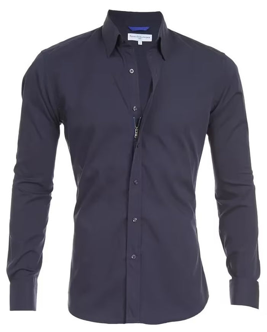 Long Sleeve Zipper Shirt With Button Design Fashion Lapel Tops For Mens Clothing - MANDOTOS