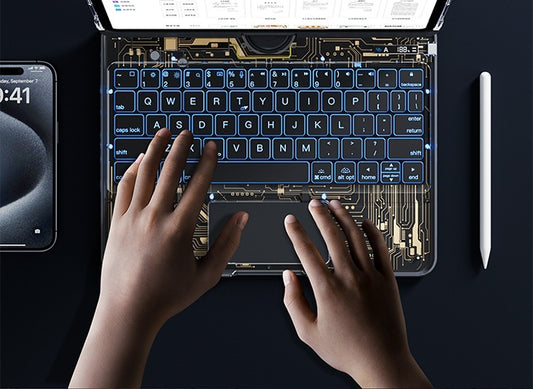 360 Swivel Keyboard Clear Case For IPad Smart Trackpad Bluetooth-compatible Keyboard Case Cover With Pen Slot - MANDOTOS