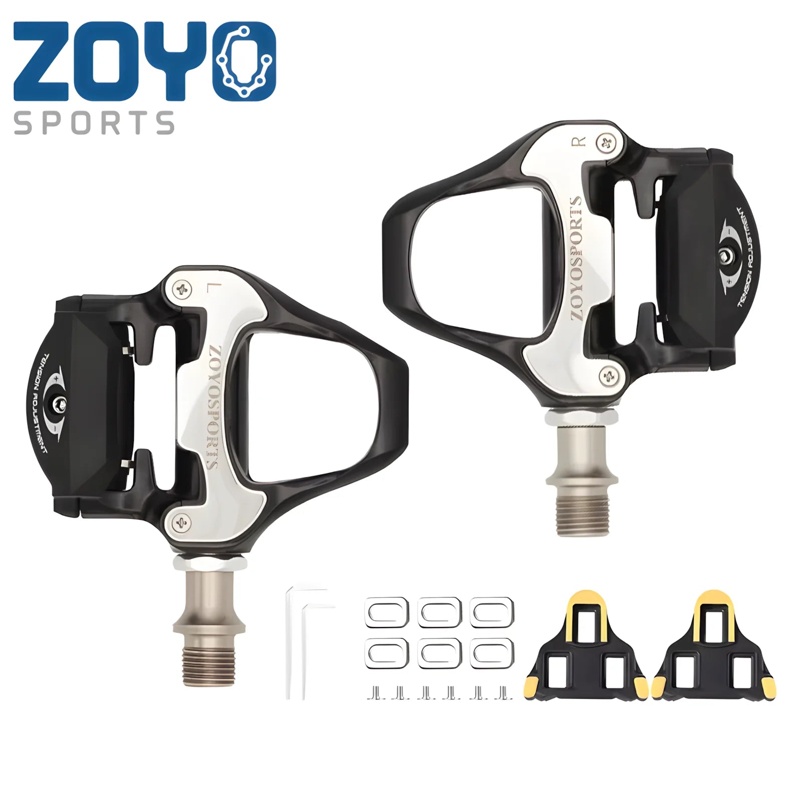 ZOYOSPORTS Road Bike Pedals Lightweight Clipless Bicycle Pedals with Cleats Set Compatible with SPD-SL System