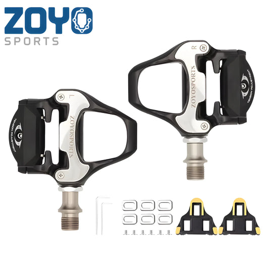 ZOYOSPORTS Road Bike Pedals Lightweight Clipless Bicycle Pedals with Cleats Set Compatible with SPD-SL System