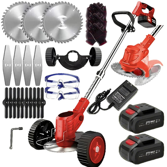 Cordless Lawn Trimmer Weed Wacker Lawn Mower Grass Edger with 2 Li-Ion Batteries Powered & 3 Cutting Blade Types - MANDOTOS