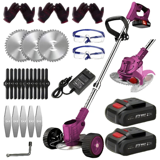 Cordless Lawn Trimmer Weed Wacker Lawn Mower Grass Edger with 2 Li-Ion Batteries Powered & 3 Cutting Blade Types - MANDOTOS