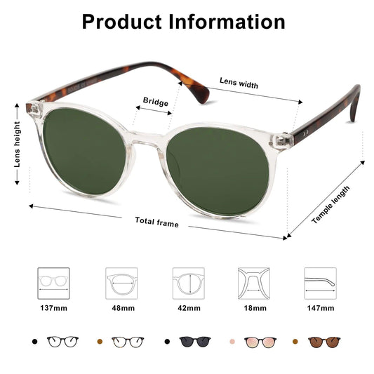 SOJOS Vintage Round Polarized Shades UV400 - Clear/Green - MANDOTOS