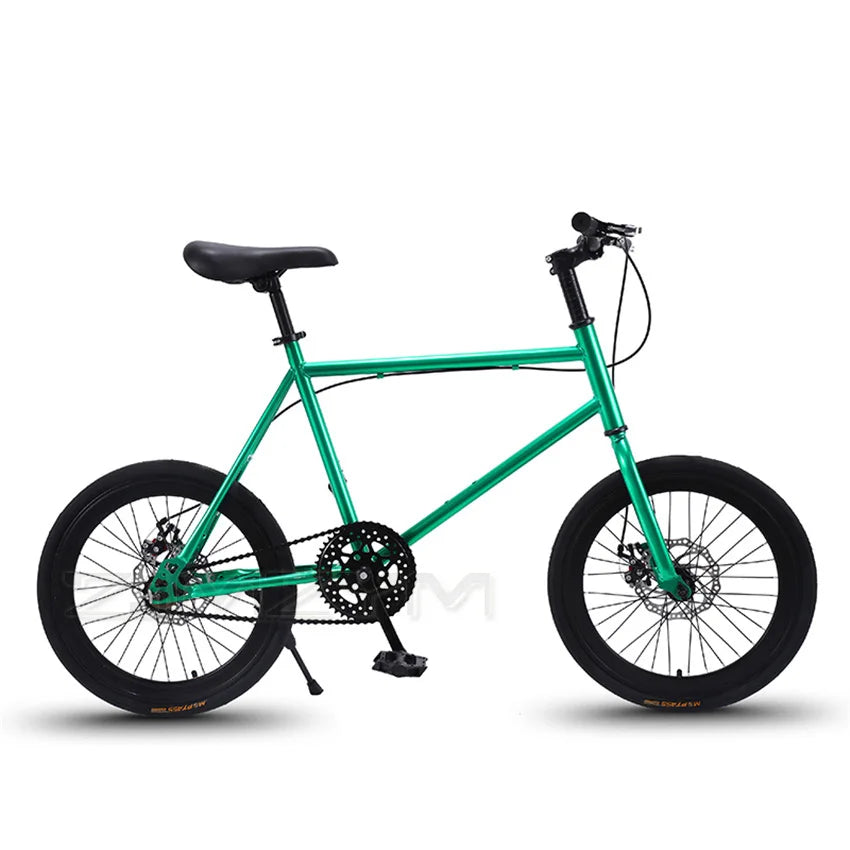 20 Inch Bike Single Speed Fixie Bike Double Dsic Brake Bicycle Freewheel Frame Mini Bicycle Height Adjustable 75-90cm