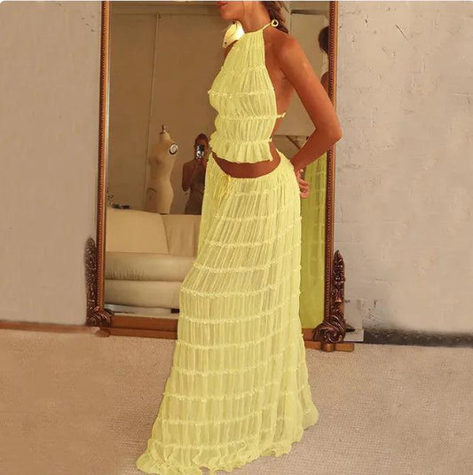 2-Piece Chic Halter Dress Suit Set - MANDOTOS
