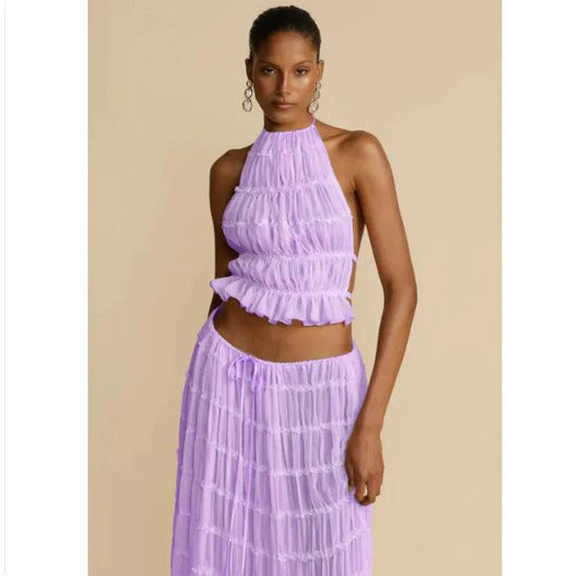 2-Piece Chic Halter Dress Suit Set - MANDOTOS