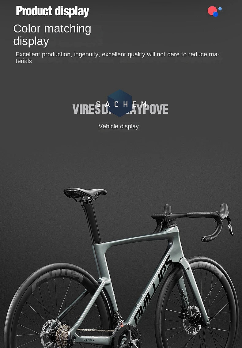 2025 New Ultra-Light Carbon Fiber Road Bike Fast Racing Bicycle with Hydraulic Disc Brakes 16/24-Speed Gear Shift Drop Handlebar