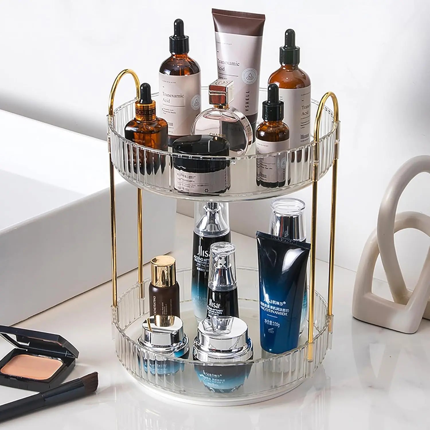 Rotating Makeup Organizer for Vanity, High-Capacity Skincare Storage Perfume Cosmetic Dresser Organizer Countertop 360 Spinning - MANDOTOS