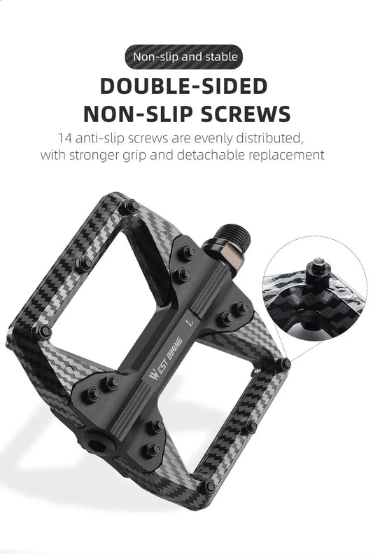WEST BIKING MTB Integrated Pedals 3 Bearing Ultralight Flat Pedals Aluminum Alloy Nylon Carbon Fiber Coating Specialized Pedals