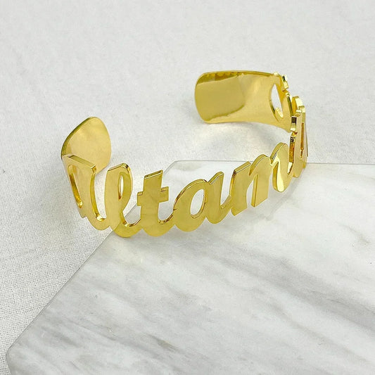 Custom Name Bangle for Women Stainless Steel Personalized Letter Adjustable Big Bangle Jewelry Girlfriend Gift Pulseira Feminina - MANDOTOS