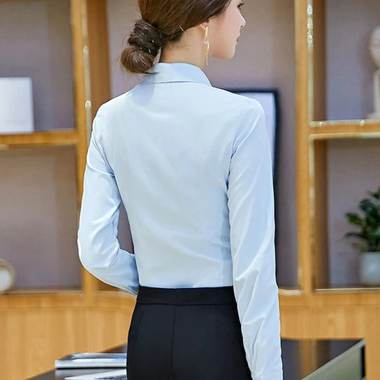 Women Shirts Blouses Women White Shirt Long Sleeve Blouse Female Tops OL Basic Shirt Blouses 2023 Fashion Elegant Woman Clothing - MANDOTOS