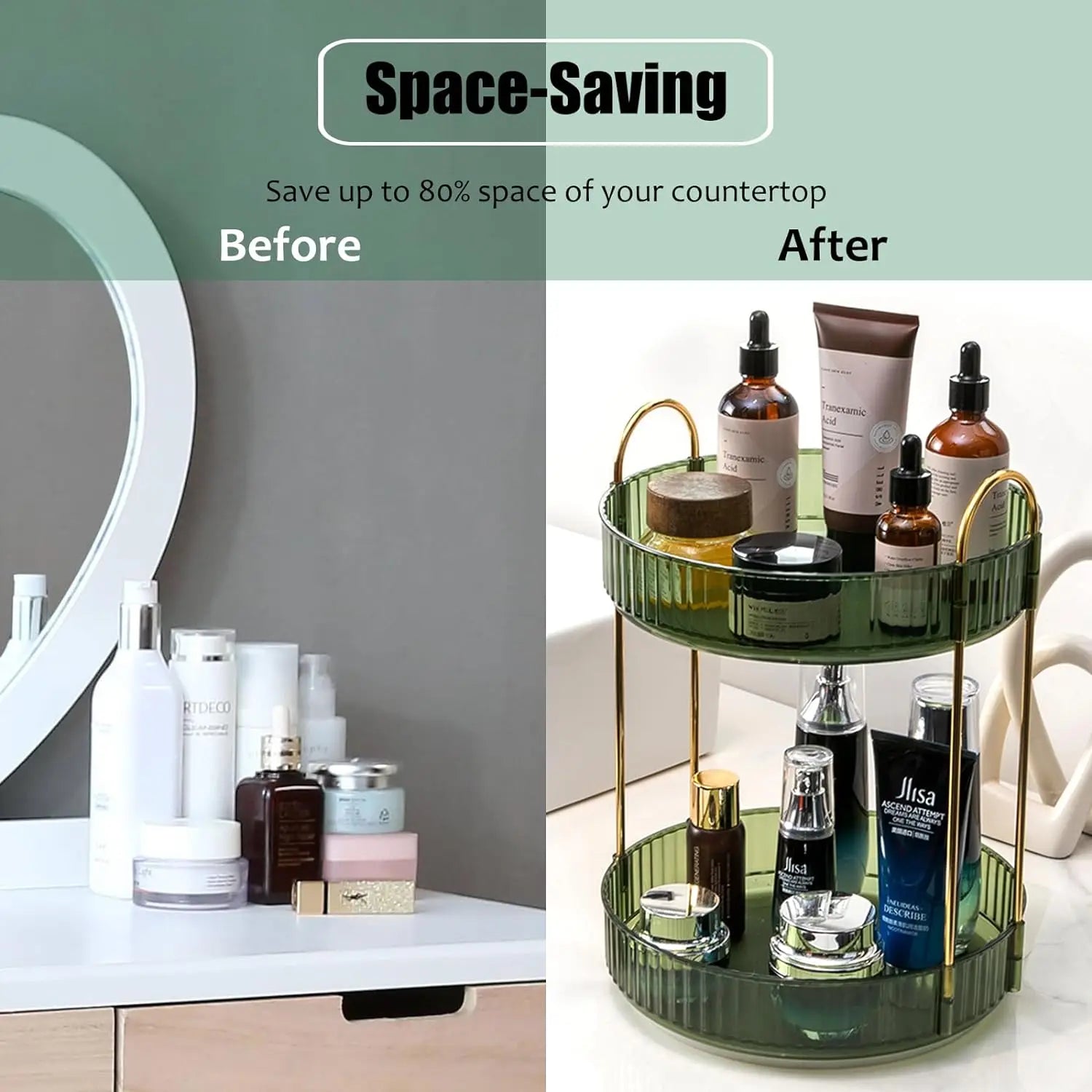 Rotating Makeup Organizer for Vanity, High-Capacity Skincare Storage Perfume Cosmetic Dresser Organizer Countertop 360 Spinning - MANDOTOS