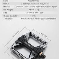 WEST BIKING MTB Integrated Pedals 3 Bearing Ultralight Flat Pedals Aluminum Alloy Nylon Carbon Fiber Coating Specialized Pedals