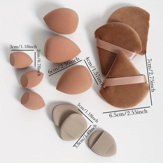 12 Piece All Purpose Makeup Sponge Set with Loose Powder Puffs Mini Air Cushion Puffs Beauty Eggs and Mini Beauty Sponges - MANDOTOS