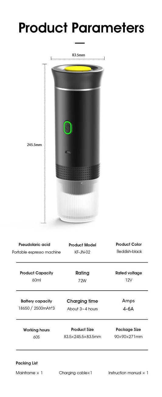 Wireless Electric Portable Espresso Coffee Machine for Car & Home Camping Coffee Maker 3-in-1 Capsule Powder Travel Coffee Maker - MANDOTOS
