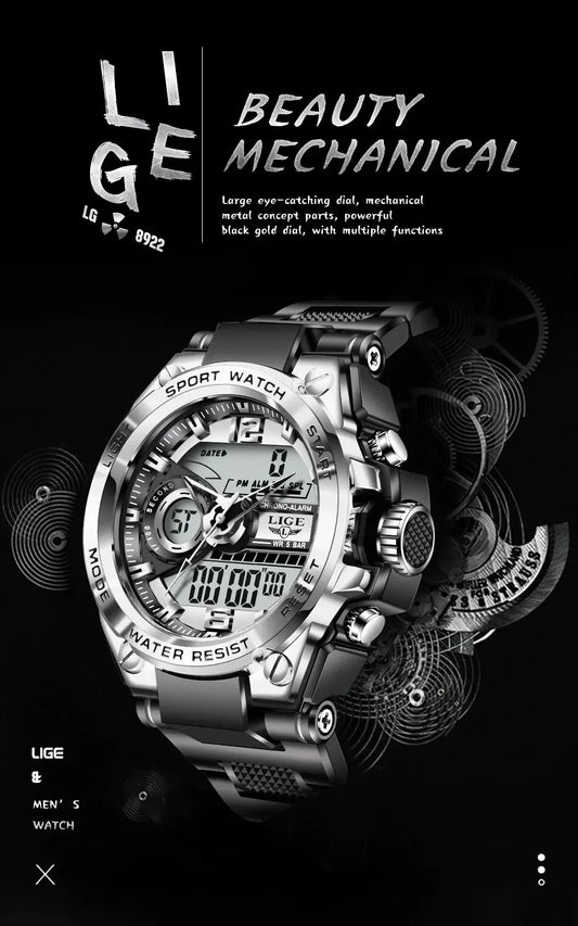 LIGE Men Military Watch Digital 50m Waterproof Wristwatch LED Quartz Clock Sport Watch Male Big Watches Men Relogios Masculino - MANDOTOS