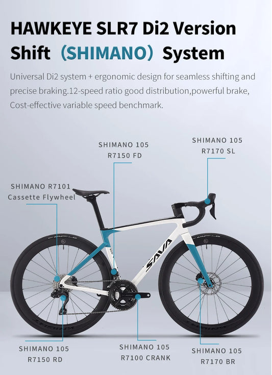 SAVA 2025NEW HAWKEYE SLR7 Carbon Fiber Road Bike with Shimano 105 DI2 R7170 Component Hydraulic Discs, Complete Adult Racing Set