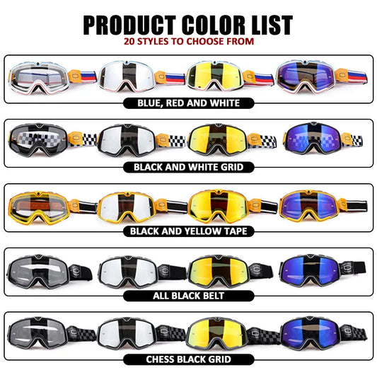 Retro Bicycles Goggles Ski Glasses Sunglasses ATV Goggles Non-slip Belt AntiUV Cafe Racer Chopper Cycling Racing Free shipping
