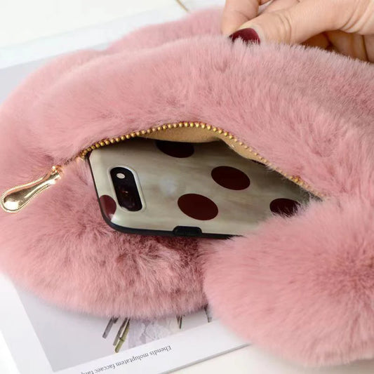 Fashion Women's Heart Shaped Handbags Cute Faux Fur Crossbody Bags Lady Soft Plush Chain Shoulder Bag Shopper Totes - MANDOTOS
