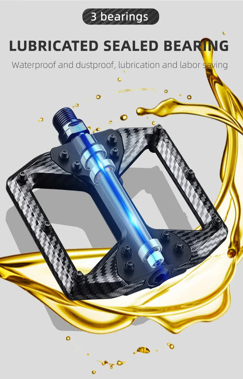 WEST BIKING MTB Integrated Pedals 3 Bearing Ultralight Flat Pedals Aluminum Alloy Nylon Carbon Fiber Coating Specialized Pedals