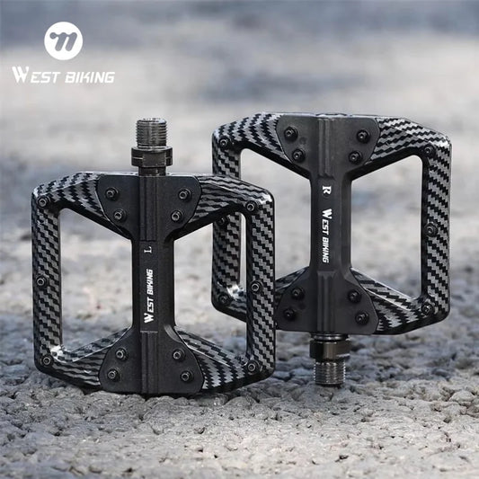 WEST BIKING MTB Integrated Pedals 3 Bearing Ultralight Flat Pedals Aluminum Alloy Nylon Carbon Fiber Coating Specialized Pedals