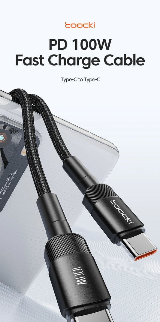 Toocki 100W Type C to USB C Cable PD 3.0 Quick Charge 4.0 Fast Charging Type C to Type C for iPhone 15 Macbook Samsung Xiaomi - MANDOTOS