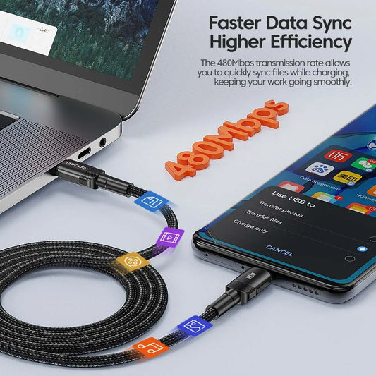 Toocki 100W Type C to USB C Cable PD 3.0 Quick Charge 4.0 Fast Charging Type C to Type C for iPhone 15 Macbook Samsung Xiaomi - MANDOTOS