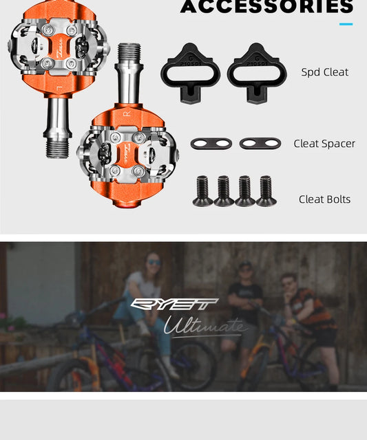RYET MTB Bicycle Pedals SPD Clipless Mountain Bike Pedals Mountain Bicycle Dual Platform Footboard MTB Clipless Pedal Bike Parts