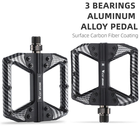 WEST BIKING MTB Integrated Pedals 3 Bearing Ultralight Flat Pedals Aluminum Alloy Nylon Carbon Fiber Coating Specialized Pedals