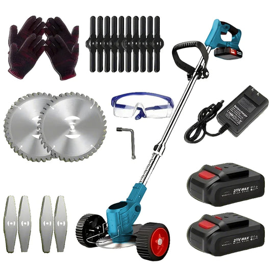 Cordless Lawn Trimmer Weed Wacker Lawn Mower Grass Edger with 2 Li-Ion Batteries Powered & 3 Cutting Blade Types - MANDOTOS