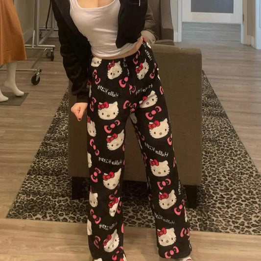 Y2K Hello Kitty Pajamas Pants Sanrio Anime Women's Pajama Pants Cartoon Couple Home Sleepwear Trousers Leisure Home Clothing - MANDOTOS