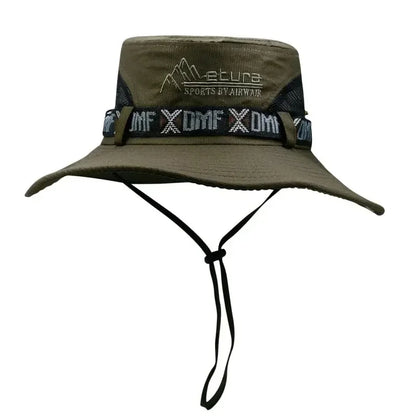 Summer Men Bucket Hat Outdoor UV Protection Wide Brim Panama Safari Hunting Hiking Hat Mesh Fisherman Hat Beach Sunscreen Cap - MANDOTOS