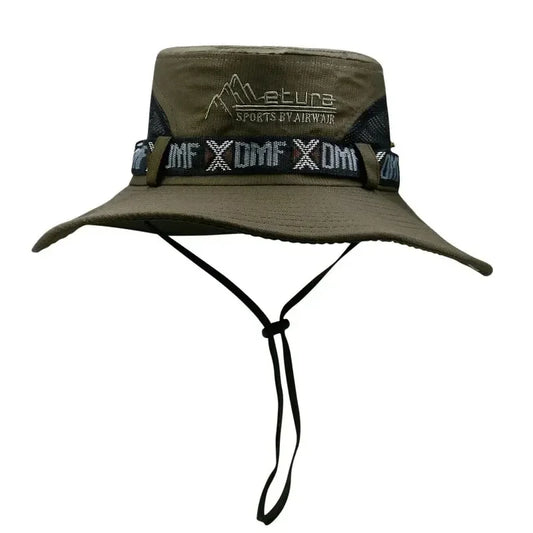 Summer Men Bucket Hat Outdoor UV Protection Wide Brim Panama Safari Hunting Hiking Hat Mesh Fisherman Hat Beach Sunscreen Cap - MANDOTOS