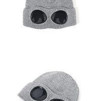 Brimless Hat With Goggles For Men And Women In Winter Hat Neutral Solid Color Skull Knitted Hat In Winter - MANDOTOS
