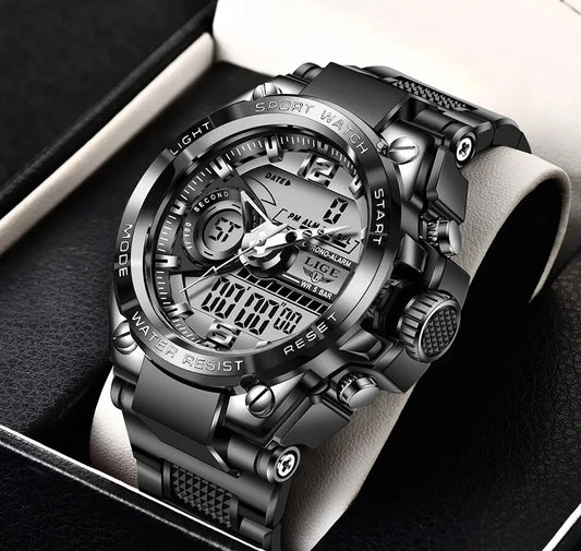 LIGE Men Military Watch Digital 50m Waterproof Wristwatch LED Quartz Clock Sport Watch Male Big Watches Men Relogios Masculino - MANDOTOS