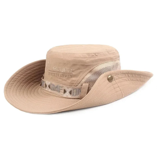 Summer Men Bucket Hat Outdoor UV Protection Wide Brim Panama Safari Hunting Hiking Hat Mesh Fisherman Hat Beach Sunscreen Cap - MANDOTOS