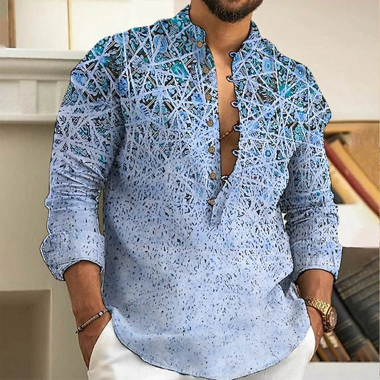 Linen shirt men's top cardigan button fashion trend pattern slim fit comfortable soft new retro top 2024 new plus size 6XL - MANDOTOS