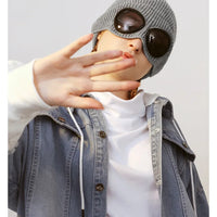 Brimless Hat With Goggles For Men And Women In Winter Hat Neutral Solid Color Skull Knitted Hat In Winter - MANDOTOS