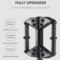 WEST BIKING MTB Integrated Pedals 3 Bearing Ultralight Flat Pedals Aluminum Alloy Nylon Carbon Fiber Coating Specialized Pedals