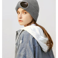 Brimless Hat With Goggles For Men And Women In Winter Hat Neutral Solid Color Skull Knitted Hat In Winter - MANDOTOS