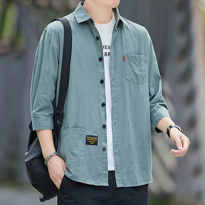 Men shirts Summer Men's clothing Short-Sleeved shirts & blouses Daily Solid Color Stand-Up Collar Casual Beach Style Male Shirt - MANDOTOS