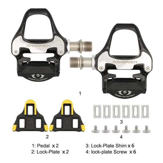 ZOYOSPORTS Road Bike Pedals Lightweight Clipless Bicycle Pedals with Cleats Set Compatible with SPD-SL System